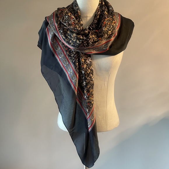 COLLECTION EIGHTEEN multi color black edge SQUARE scarf / shawl - Picture 3 of 12